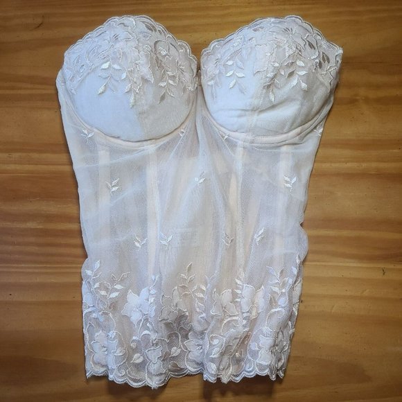 Vintage Victoria's Secret Bustier Strapless Embroidered Floral Size 34C